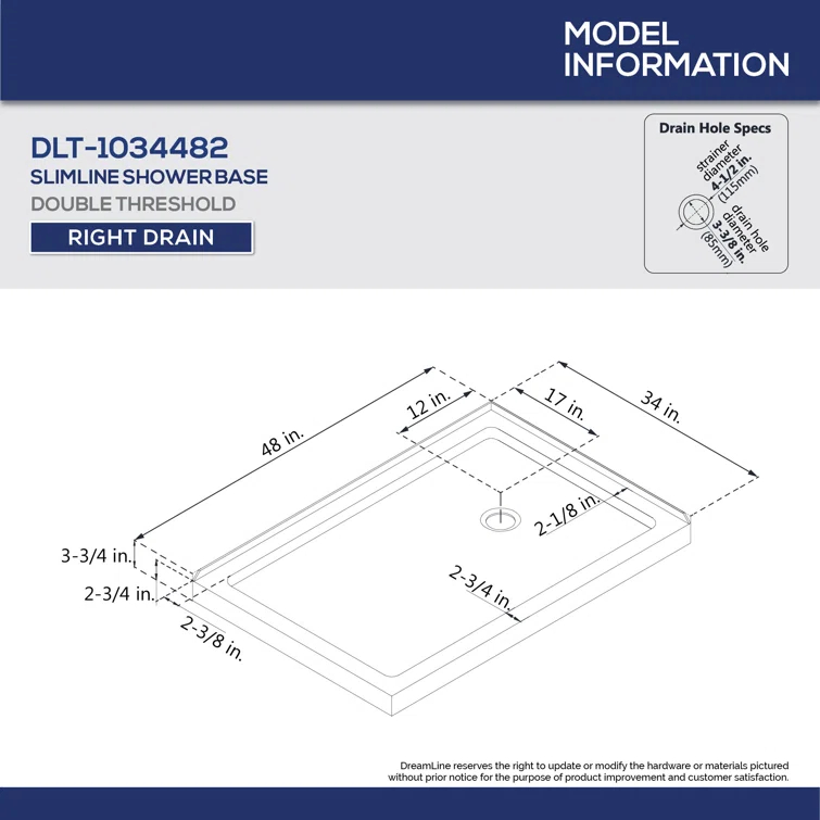 SlimLine 48" x 34" Double Threshold Shower Base