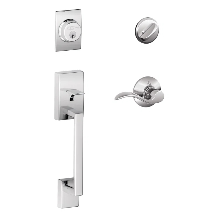 Bright Chrome Single Cylinder Handleset with Accent Lever