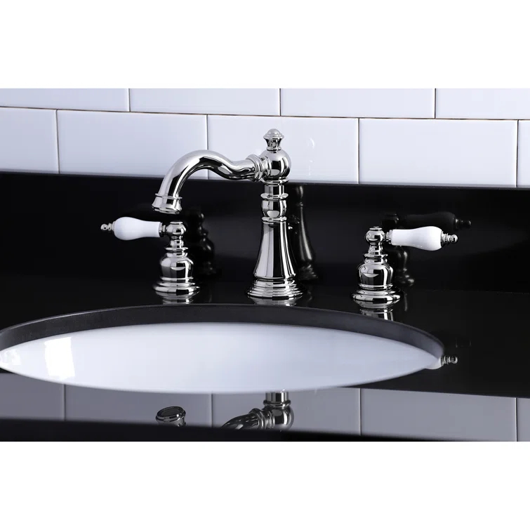 Kingston Brass English Classic Two-Handle 3-Hole Deck Mount Widespread Bathroom Faucet with Brass Pop-Up Drain