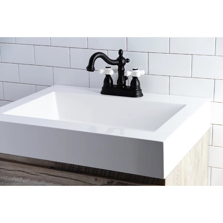 Kingston Brass Heritage Two-Handle 3-Hole Deck Mount 4" Centerset Bathroom Faucet with Plastic Pop-Up