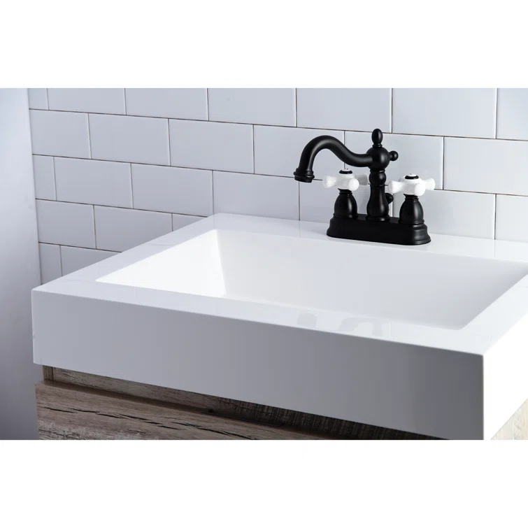 Kingston Brass Heritage Two-Handle 3-Hole Deck Mount 4" Centerset Bathroom Faucet with Plastic Pop-Up