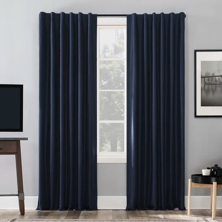 Faux Dupioni Silk Thermal Extreme 100% Blackout Back Tab Curtain Panel