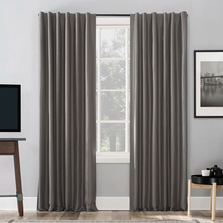 Faux Dupioni Silk Thermal Extreme 100% Blackout Back Tab Curtain Panel
