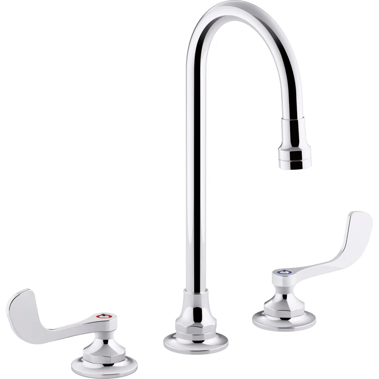 Triton Bowe 0.5 GPM Widespread Bathroom Sink Faucet with Laminar Flow, Gooseneck Spout and Wristblade Handles, Drain Not Included