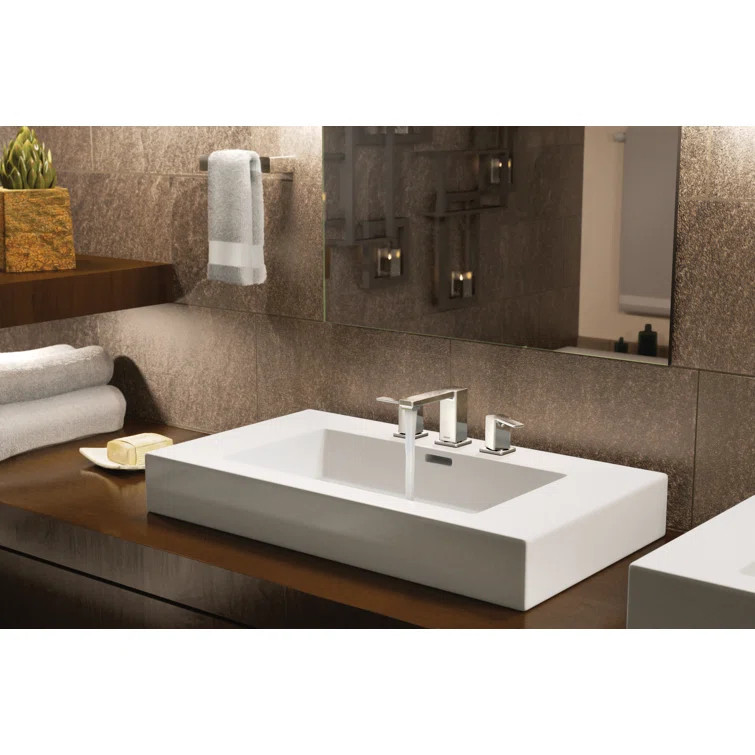 90 Degree Widespread Bathroom Faucet with Drain Assembly