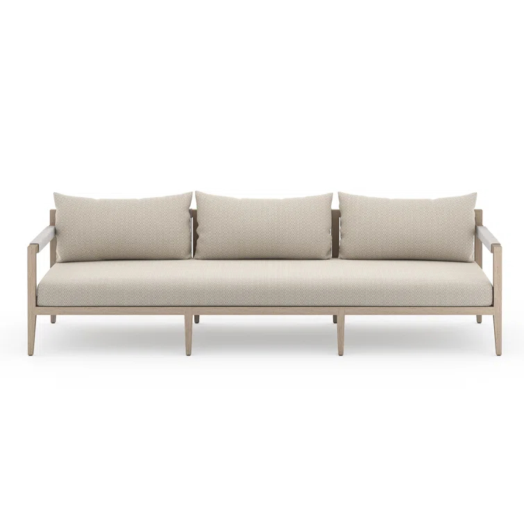 Sherwood Washed Brown Teak Outdoor Sofa with Beige Cushions