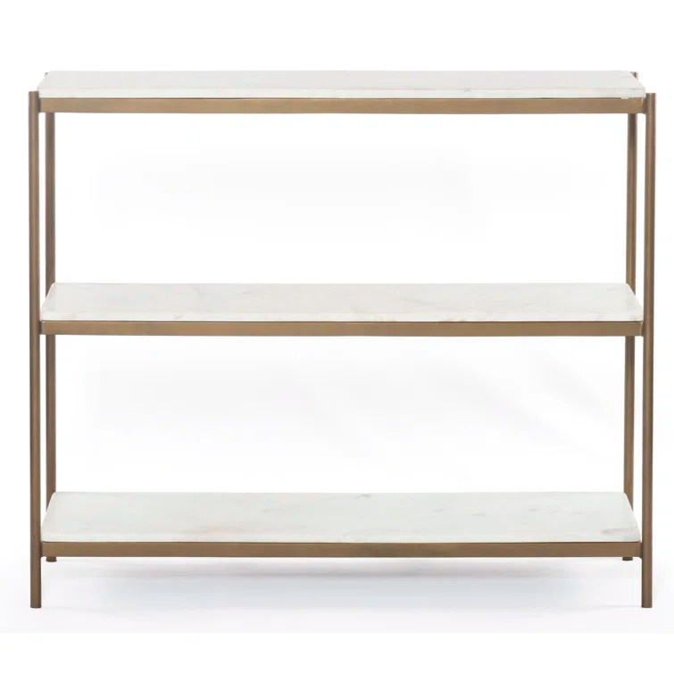 Felix Antique Brass and White Marble Console Table with Storage