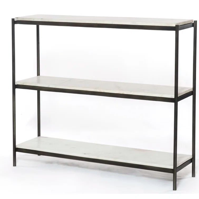 Felix 36'' Hammered Gray Metal and White Marble Console Table