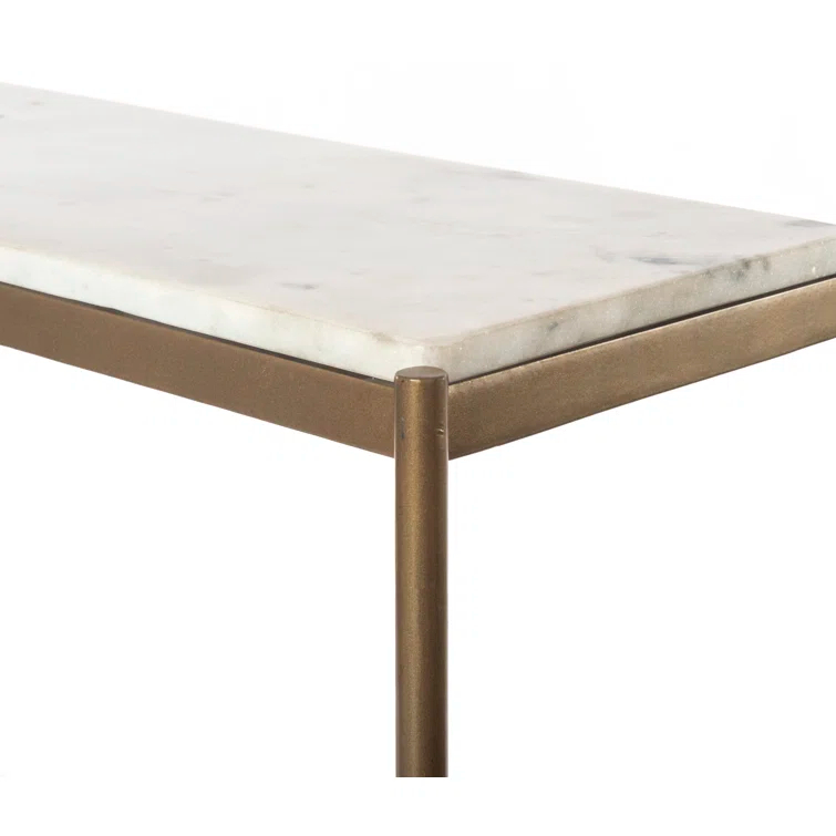 Felix Antique Brass and White Marble Console Table with Storage