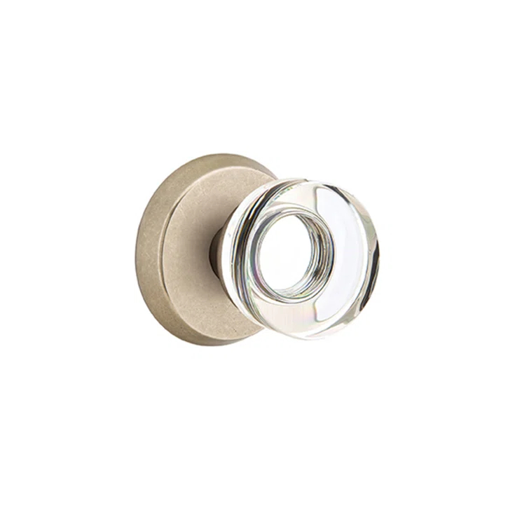 Emtek Passage Knobset w/ Sandcast #2 Rosette and Modern Disc Glass Knob