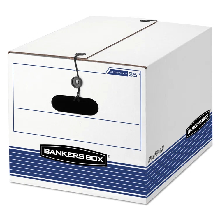 Bankers Box® Storage Box, Legal/Letter, Tie Closure, White/Blue, 4/Ctn