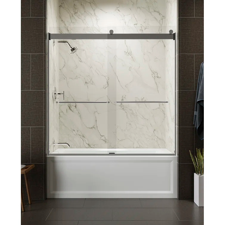 Levity 59.63" x 59.75" Bypass Bath Door with CleanCoat® Technology