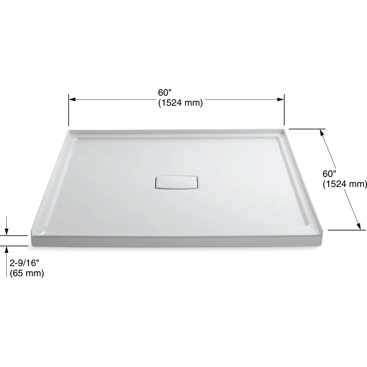 Archer® 60" x 60" Single Threshold Acrylic Alcove Shower Base, Center Drain
