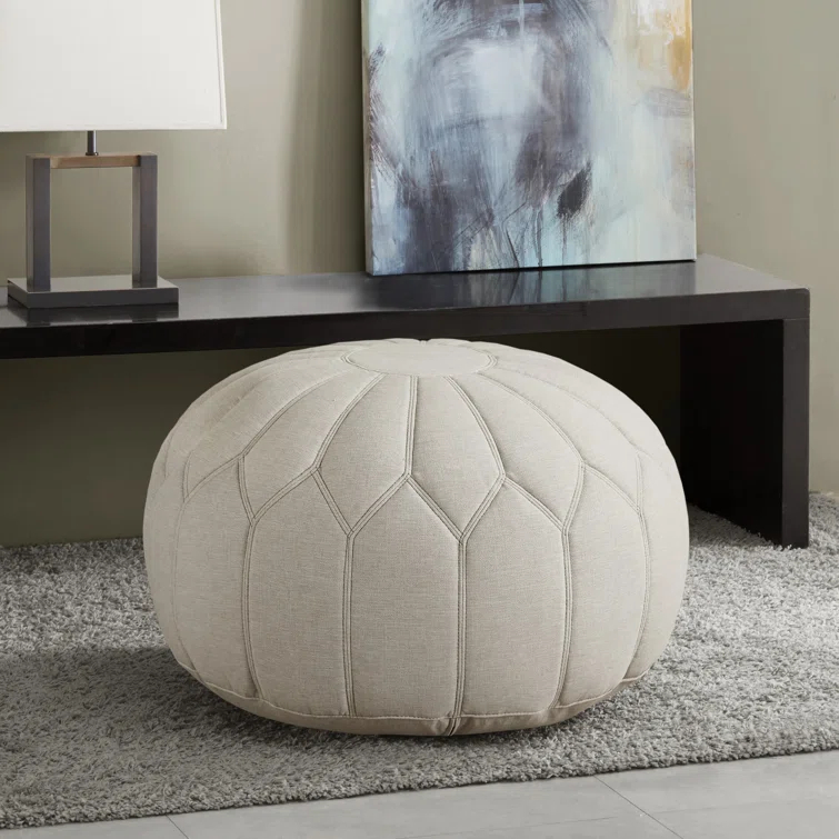Kelsey Sophisticated Round Pouf Ottoman in Soft Brown