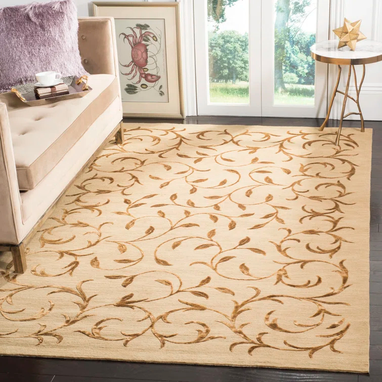Tibetan Hand Knotted Silk & Wool Pile Floral Rug
