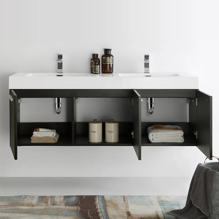 Vista 60'' Wall Mounted Modern Double Bathroom Vanity with Acrylic Vanity Top