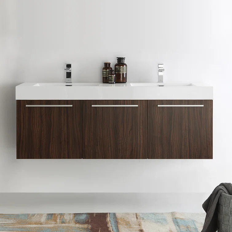 Vista 60'' Wall Mounted Modern Double Bathroom Vanity with Acrylic Vanity Top