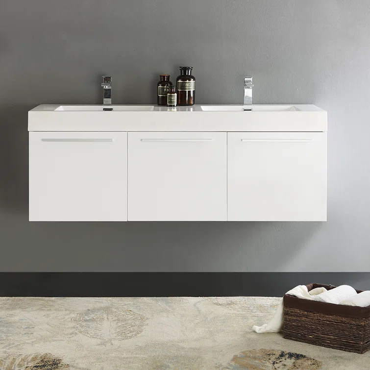 Vista 60'' Wall Mounted Modern Double Bathroom Vanity with Acrylic Vanity Top