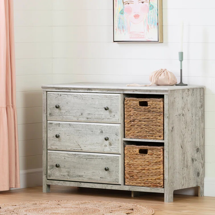 Cotton Candy 3-Drawer Dresser with Storage Baskets