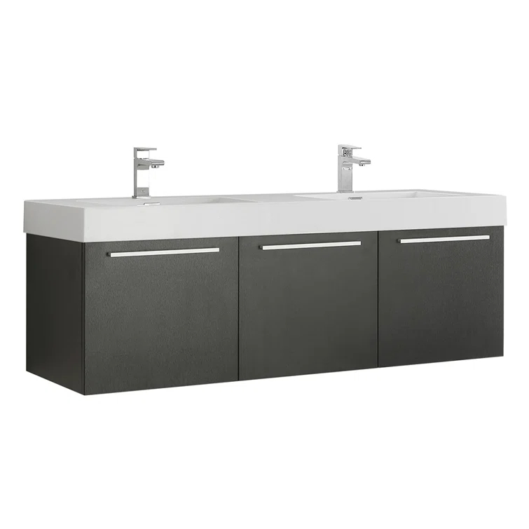 Vista 60'' Wall Mounted Modern Double Bathroom Vanity with Acrylic Vanity Top