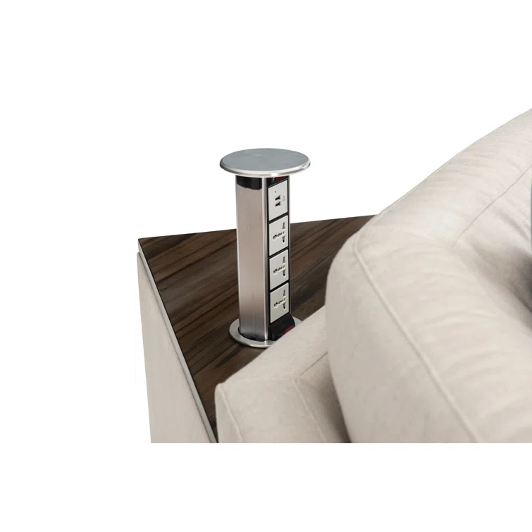 Beige Linen Transitional Stationary Sectional Sofa with Smoked Sable Wood Shelf