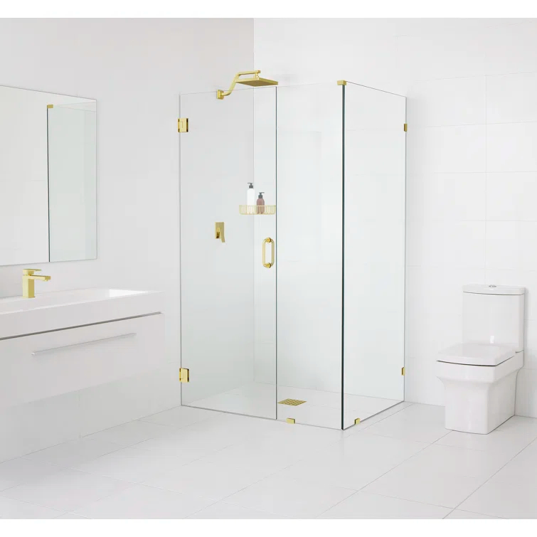 Glass Warehouse Illume 57 in. x 34 in. x 78 in. 90-degree Fully Frameless Wall Hinged Glass Shower Enclosure 90-WH-57-34-PB