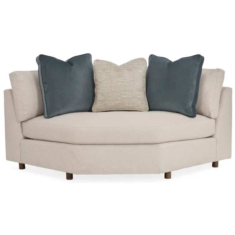Beige Linen Transitional Stationary Sectional Sofa with Smoked Sable Wood Shelf