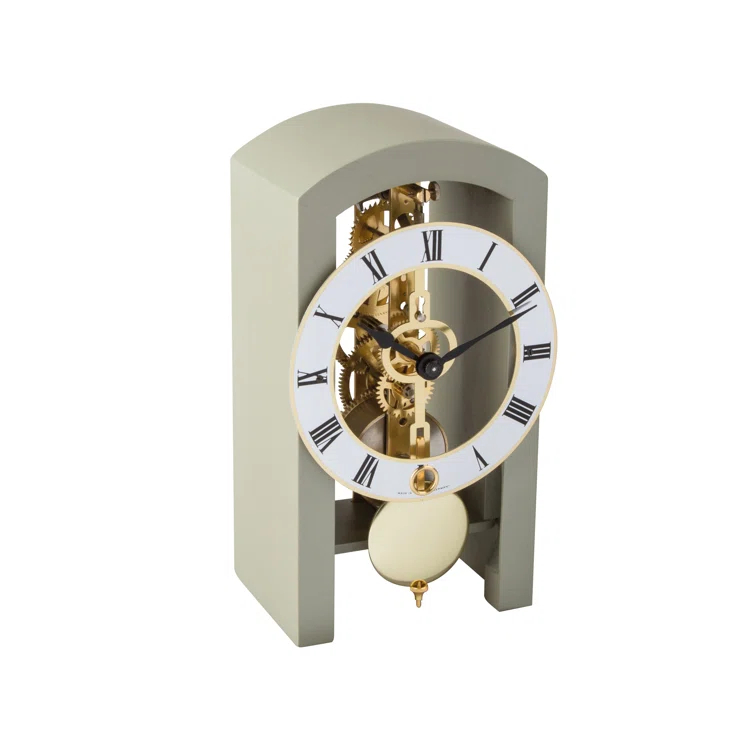 Gray and Gold Mechanical Table Clock with Open Design