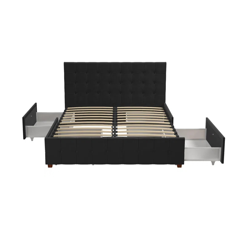 Elizabeth Tufted Upholstered Low Profile Storage Platform Bed