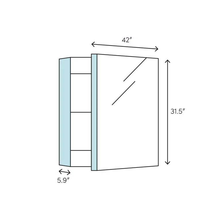 42'' W 31.5'' H Surface Frameless Medicine Cabinet with Mirror and 1 Fixed Shelf