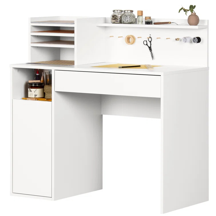 Crea Craft Table with Hutch Pure White