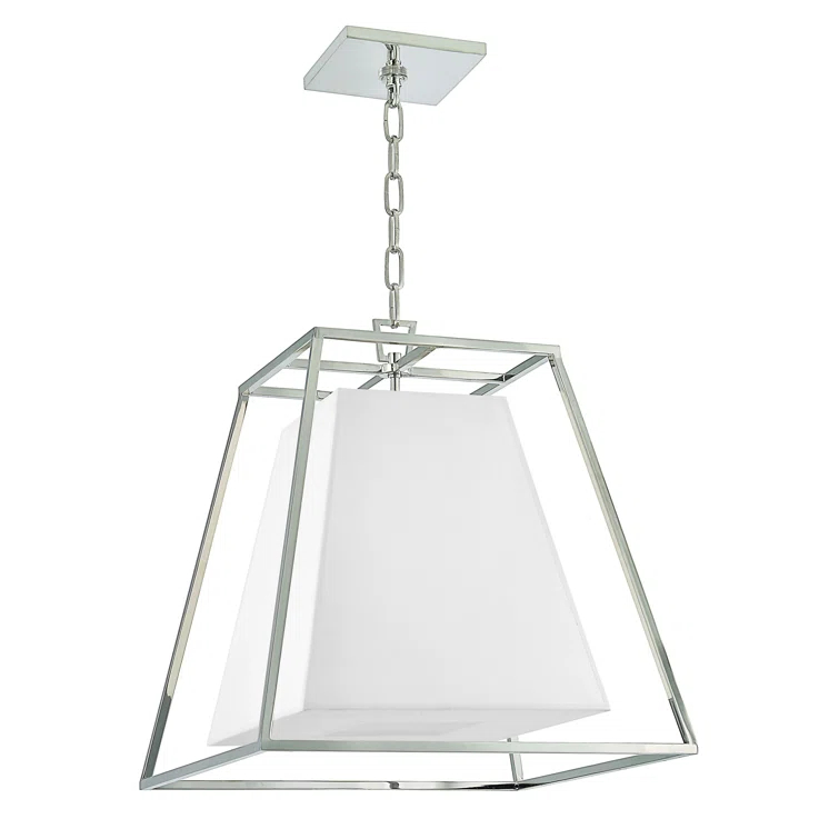 Polished Nickel Crystal 4-Light Pendant with Faux Silk Shade