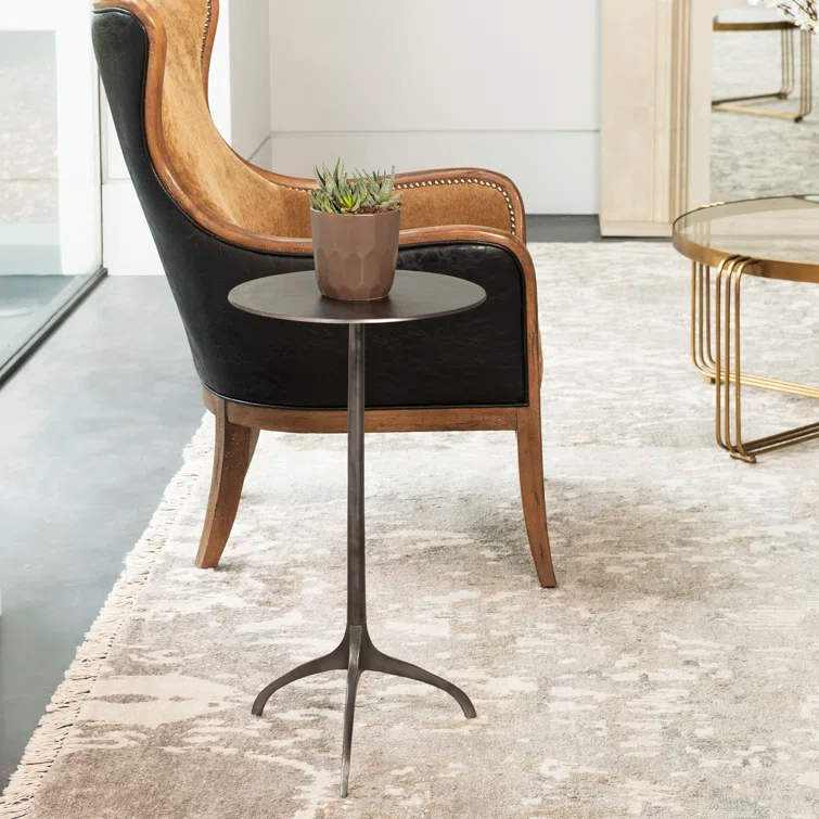 Uttermost Modern Nickel Cast Aluminum Round Accent Table 14" Wide Silver Tripod Legs Living Room Bedroom Bedside Entryway House