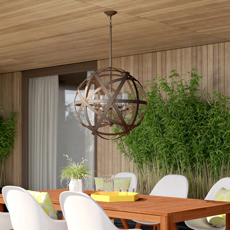 Carson 5-Light Aluminum Outdoor Orb Chandelier with Clear Seedy Glass Shades