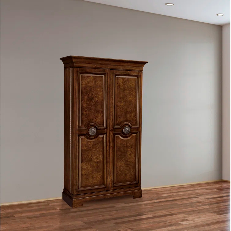 Barossa Valley Traditional Brown Bar Cabinet with Ash Burl Accents
