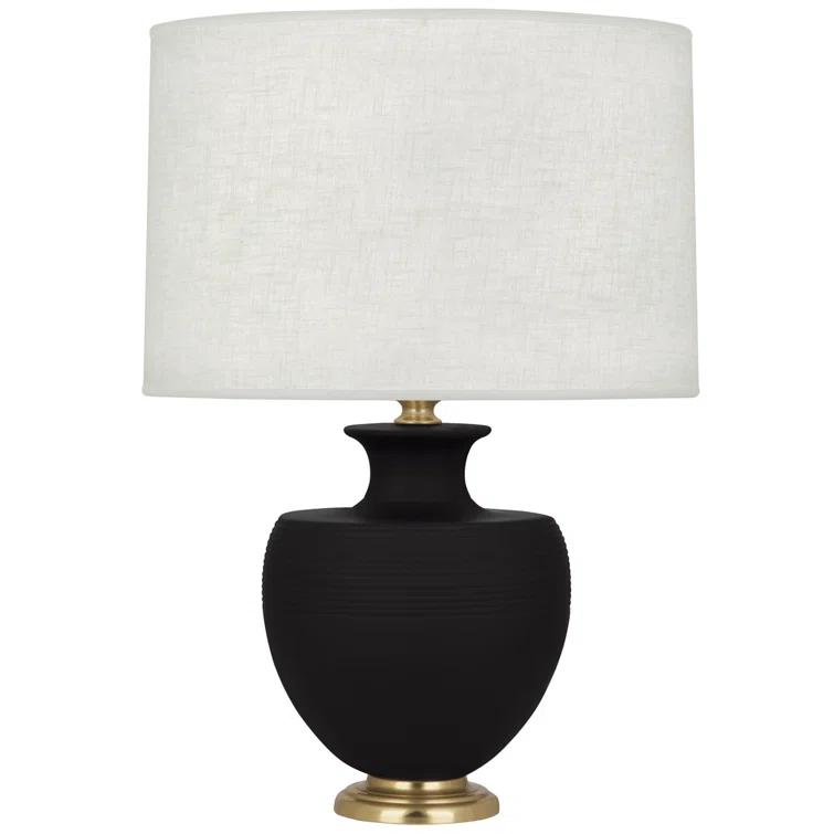 Bronze Ceramic and Steel Table Lamp with Linen Shade
