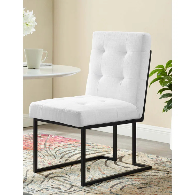 Privy Black Stainless Steel Upholstered Fabric Dining Chair by Modway