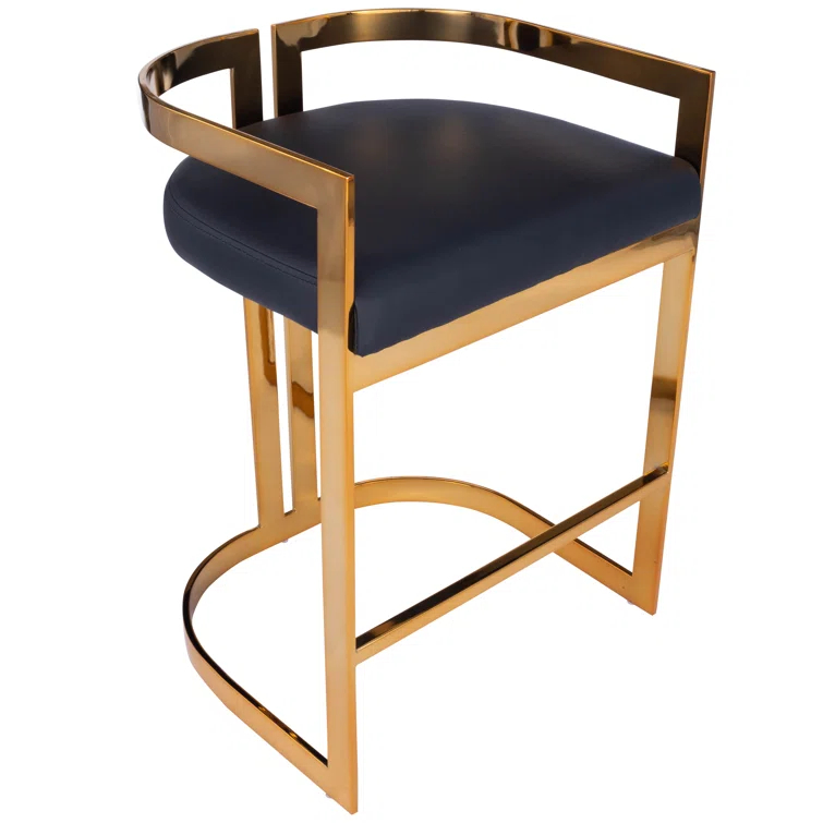 Butler Specialty Metal Bar Stool Chair in Gold With Semi-circle Seat & Footrest