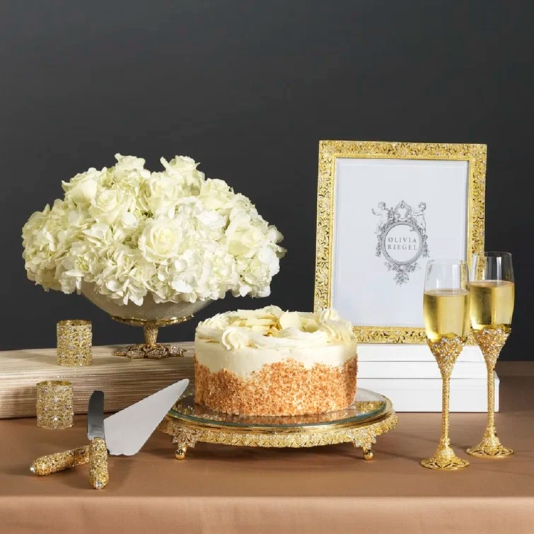 Gold and Glass Pedestal Cake Stand with European Crystals