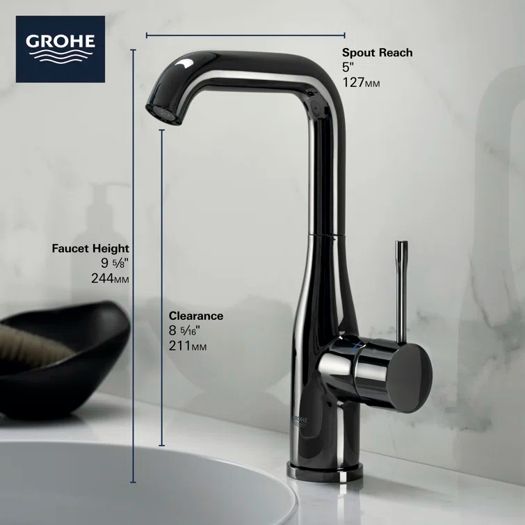 GROHE Essence Single Hole Bathroom Faucet with Single Handle, Size Large