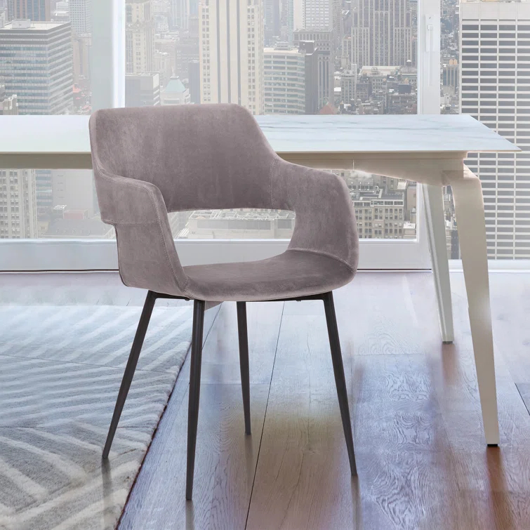 Bottlebrush Mid-Century Dining Accent Chair with Open Back in Fabric Upholstery, Steel, and Plywood