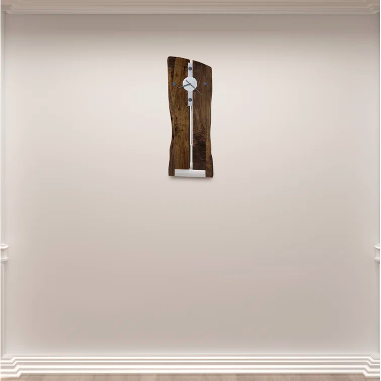 Modern Walnut and Nickel 35" Analog Wall Clock