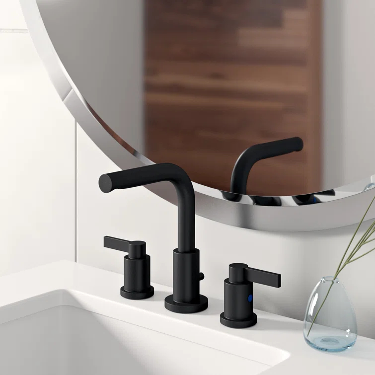 Kingston Brass NuvoFusion Two-Handle 3-Hole Deck Mount Widespread Bathroom Faucet with Brass Pop-Up Drain