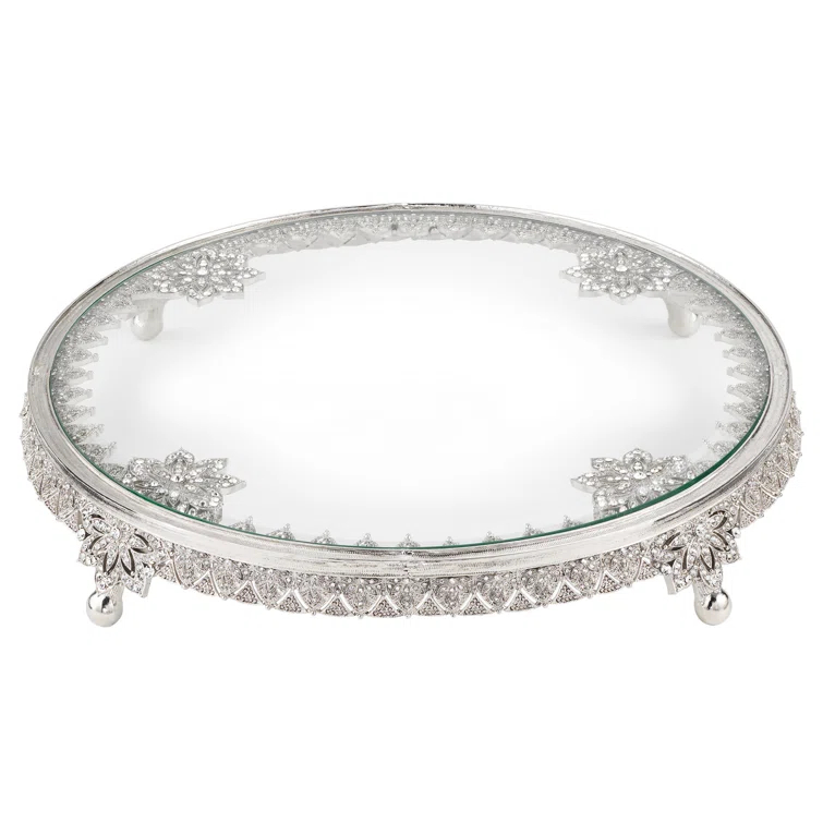 Silver Glass Windsor Cake Stand with Decorative Trim