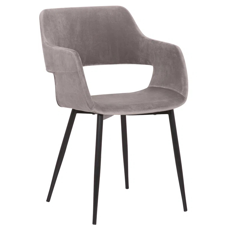 Bottlebrush Mid-Century Dining Accent Chair with Open Back in Fabric Upholstery, Steel, and Plywood