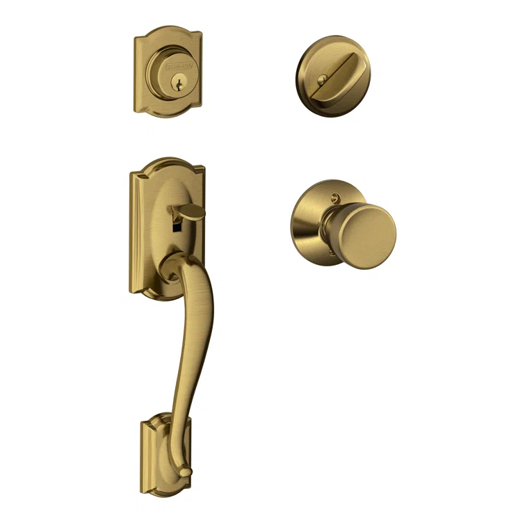 Camelot Handleset with Single Cylinder Deadbolt and Bell Door Knob and Rosette
