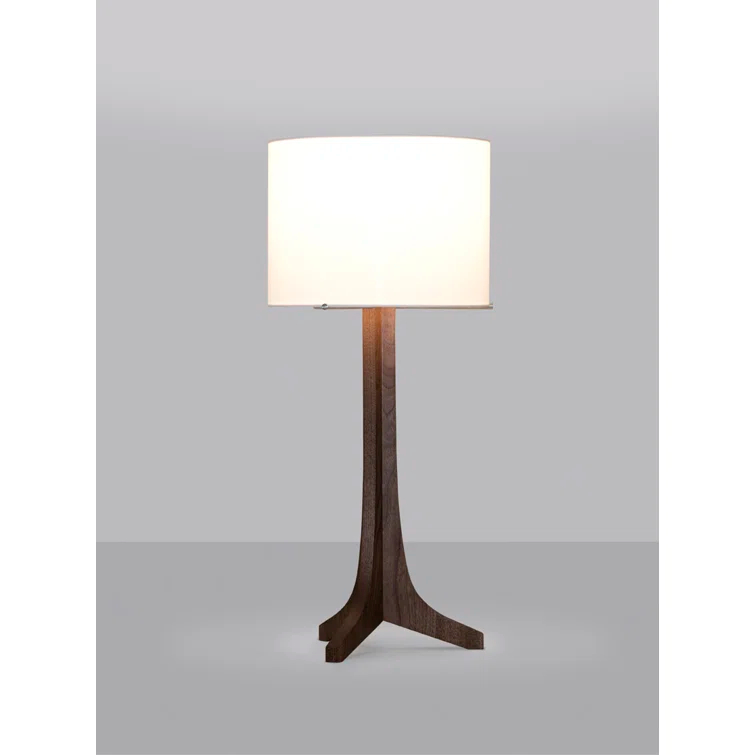 Brushed Aluminum & White Linen Drum Shade LED Table Lamp
