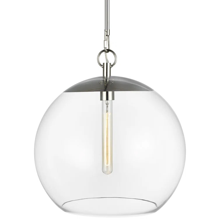 Polished Nickel 16" Globe Pendant Light with Clear Glass Shade