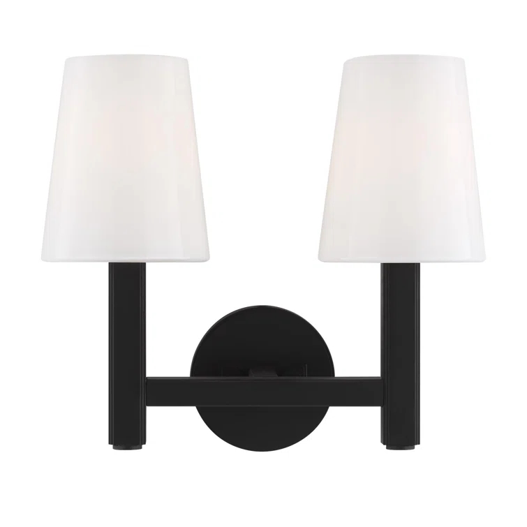 Logan Aged Iron Dual-Light Vanity with Milk White Shades