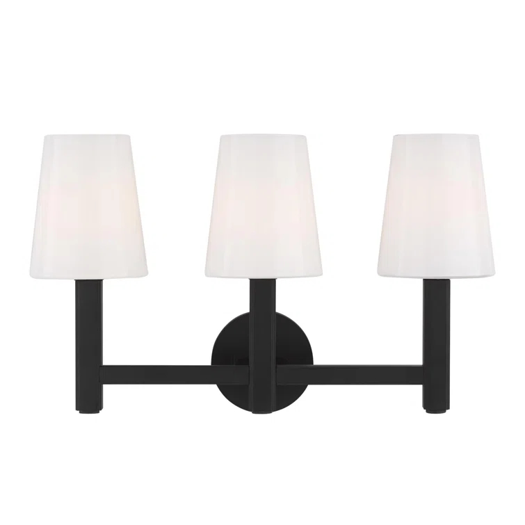 Logan Aged Iron 3-Light Vanity with Milk White Glass Shades